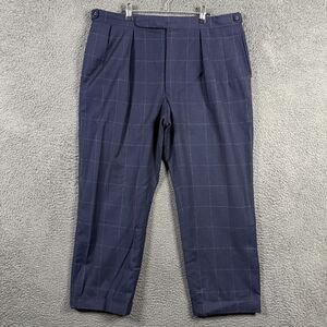 Vtg Polo Ralph Lauren Pants Mens 36x28 Blue Windowpane Pleated Dress Trousers